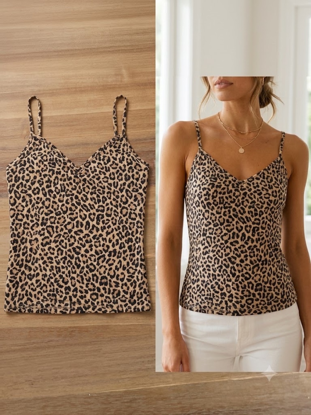 Leopard Print V-Neck Cami Top - Brown